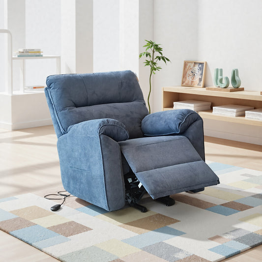 Knightsbridge Single Motor Riser Recliner Chair In Midnight Blue Cotton Linen