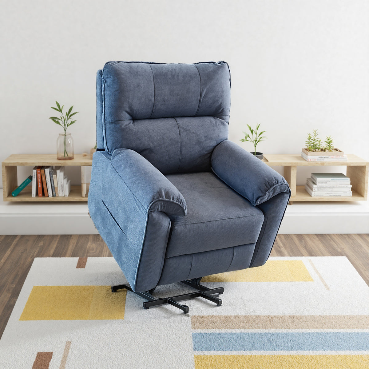 Knightsbridge Single Motor Riser Recliner Chair In Midnight Blue Cotton Linen - Furniture One Shop