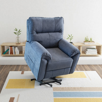 Knightsbridge Single Motor Riser Recliner Chair In Midnight Blue Cotton Linen - Furniture One Shop