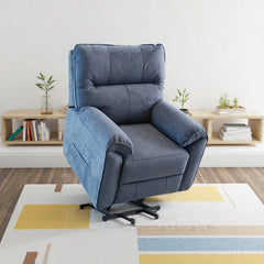 Knightsbridge Single Motor Riser Recliner Chair In Midnight Blue Cotton Linen - Furniture One Shop