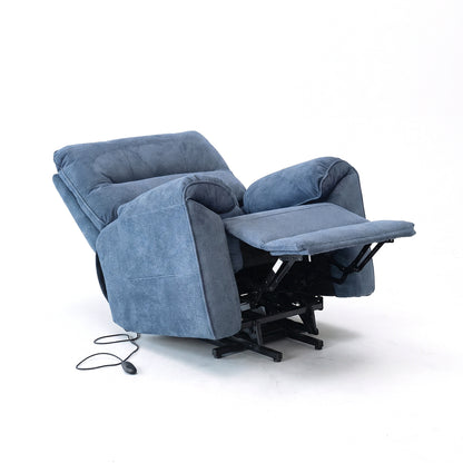 Knightsbridge Single Motor Riser Recliner Chair In Midnight Blue Cotton Linen - Furniture One Shop