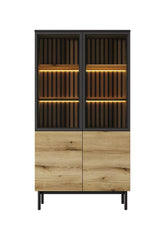 Lang Wooden Tall Display Cabinet in Black & Evoke Oak