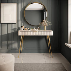 Lante Wooden Dressing Table 100cm in Beige with Metal Legs