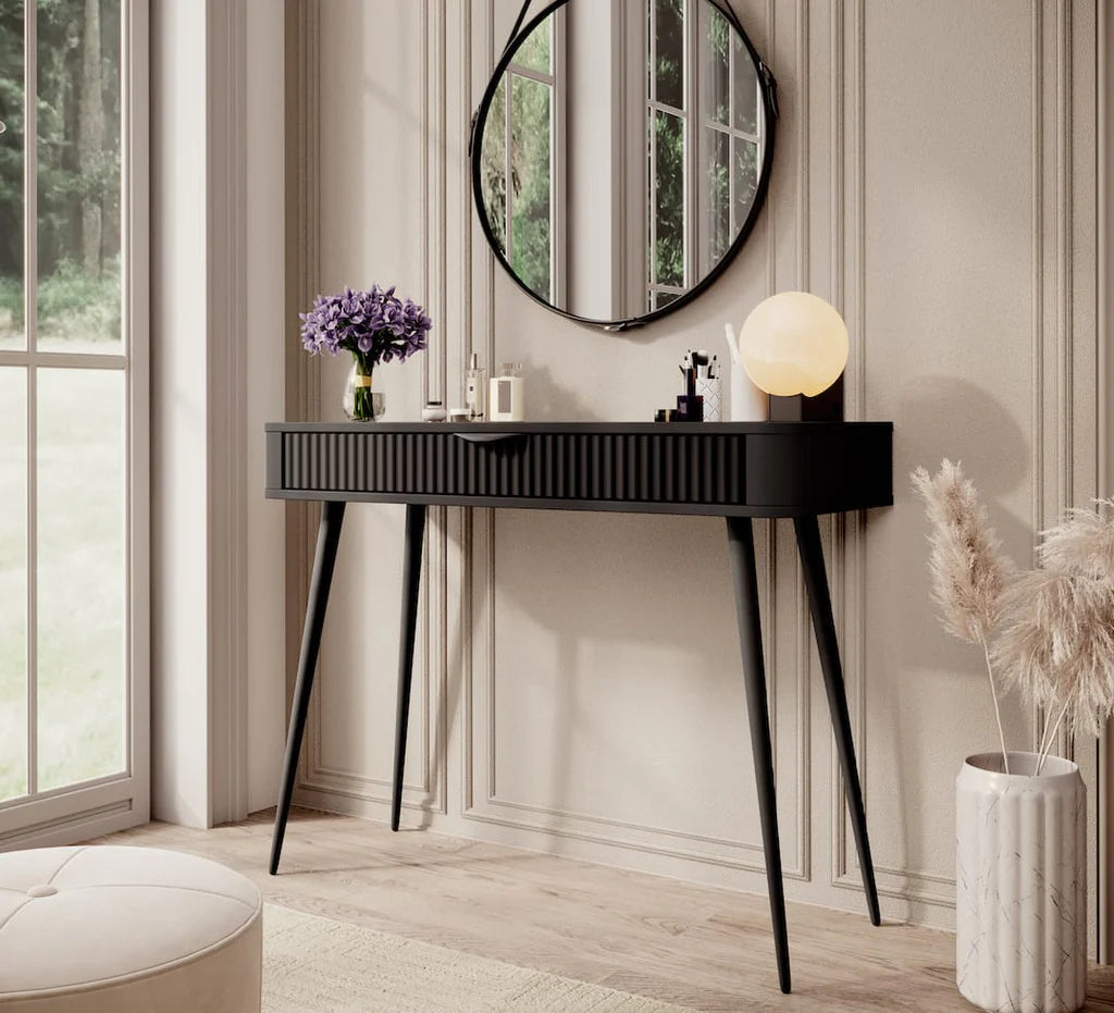 Lante Wooden Dressing Table 100cm in Black with Metal Legs