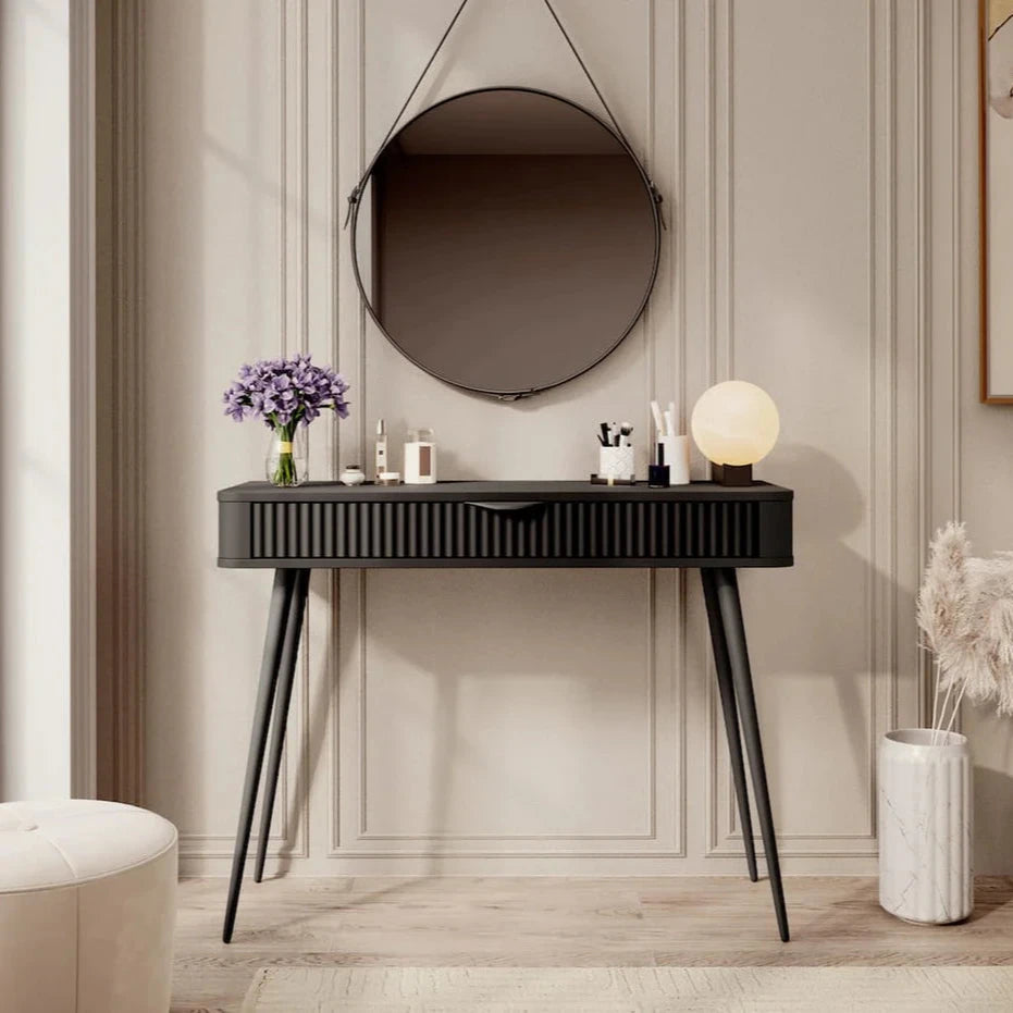 Lante Wooden Dressing Table 100cm in Black with Metal Legs