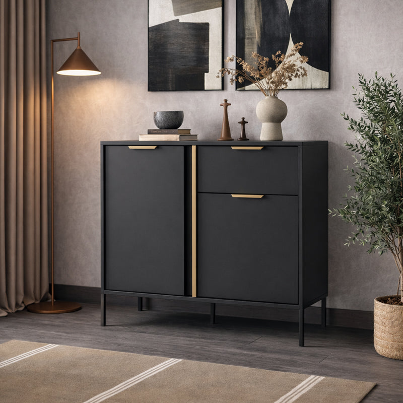 Lars Wooden Sideboard 2 Doors 1 Drawer in Anthracite & Gold - Furniture One Shop