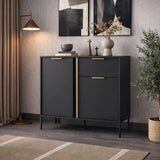 Lars Wooden Sideboard 2 Doors 1 Drawer in Anthracite & Gold