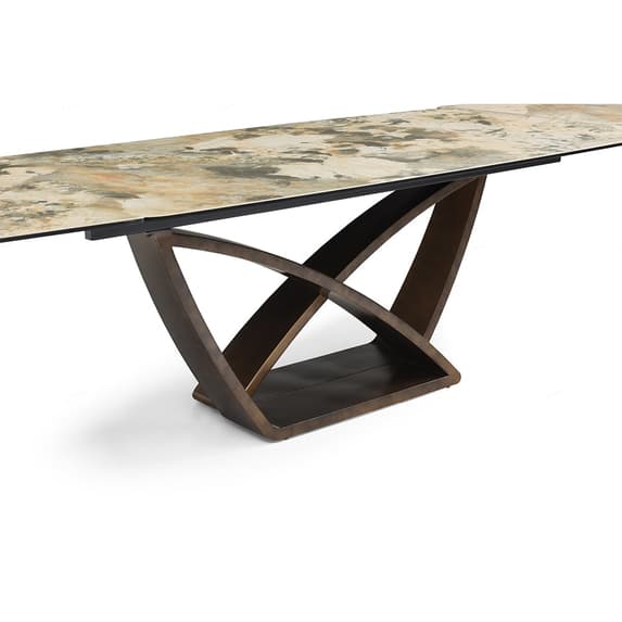 Lavish Italian Ceramic Marble Extending Dining Table In Matt Ivory & Emerald Vein