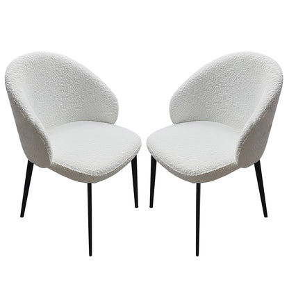 Lazio Ivory White Boucle Fabric Dining Chairs With Black Legs In Pair