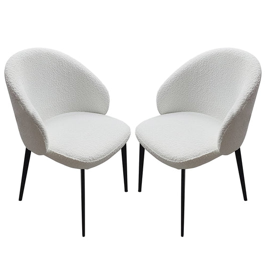 Lazio Ivory White Boucle Fabric Dining Chairs With Black Legs In Pair