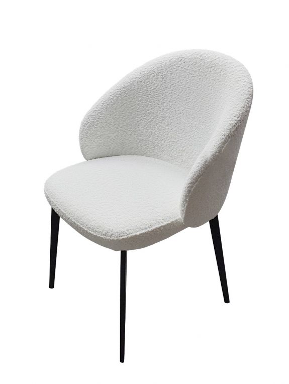 Lazio Ivory White Boucle Fabric Dining Chairs With Black Legs In Pair