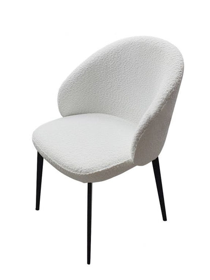Lazio Ivory White Boucle Fabric Dining Chairs With Black Legs In Pair