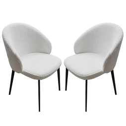 Lazio Ivory White Boucle Fabric Dining Chairs With Black Legs In Pair