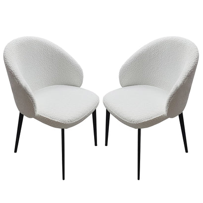 Lazio Ivory White Boucle Fabric Dining Chairs With Black Legs In Pair