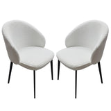 Lazio Ivory White Boucle Fabric Dining Chairs With Black Legs In Pair