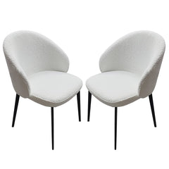 Lazio Ivory White Boucle Fabric Dining Chairs With Black Legs In Pair