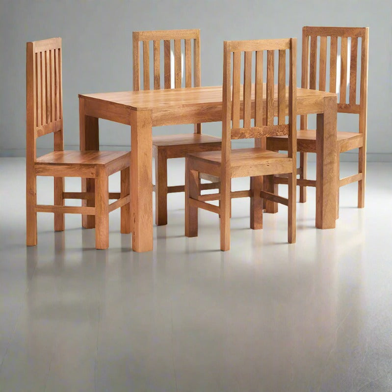 Toko Light Mango 4 Ft Dining Set With Wooden Chairs - UK