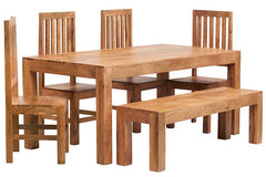 Toko Light Mango 6 Ft Dining Set With Bench & 4 Slatted Chairs - UK