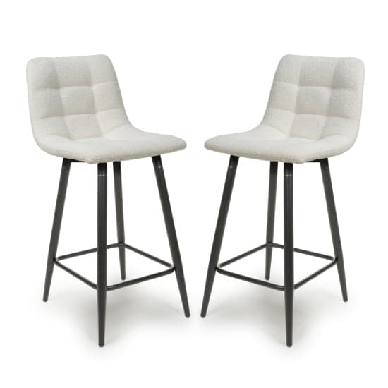 Lichfield Boucle Cream Bar Stools With Black Legs In Pair