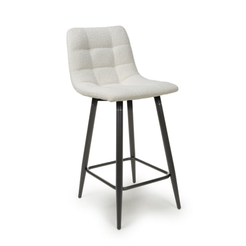 Lichfield Boucle Cream Bar Stools With Black Legs In Pair