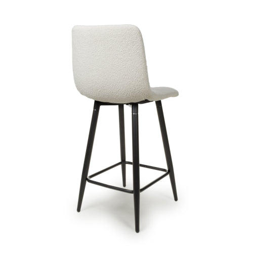 Lichfield Boucle Cream Bar Stools With Black Legs In Pair