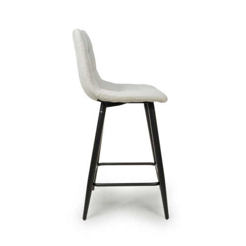 Lichfield Boucle Cream Bar Stools With Black Legs In Pair