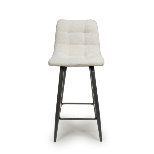 Lichfield Boucle Cream Bar Stools With Black Legs In Pair