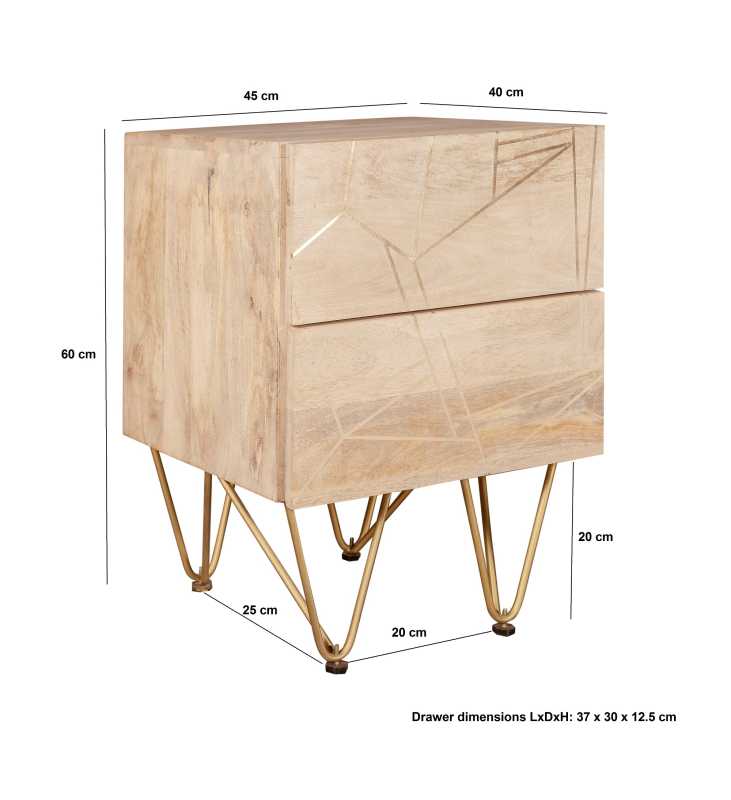 Light Gold 2 Drawer Bedside Table