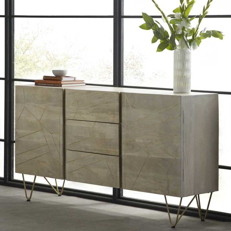 Light Gold Extra Large Sideboard 3 Drawers And 2 Doors