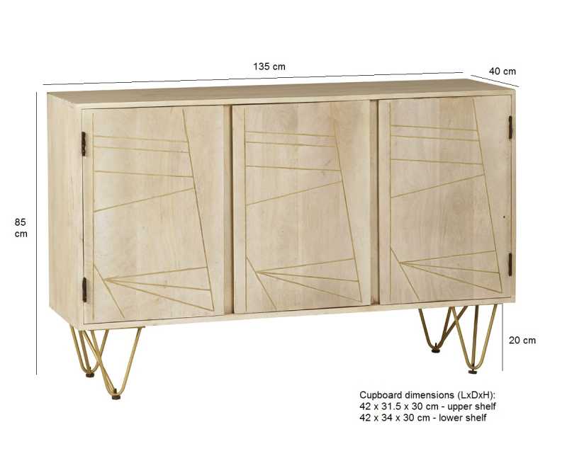 Light Gold Large Sideboard 3 Doors