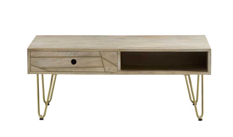 Light Gold Rectangular Coffee Table With Drawer