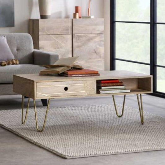 Light Gold Rectangular Coffee Table With Drawer