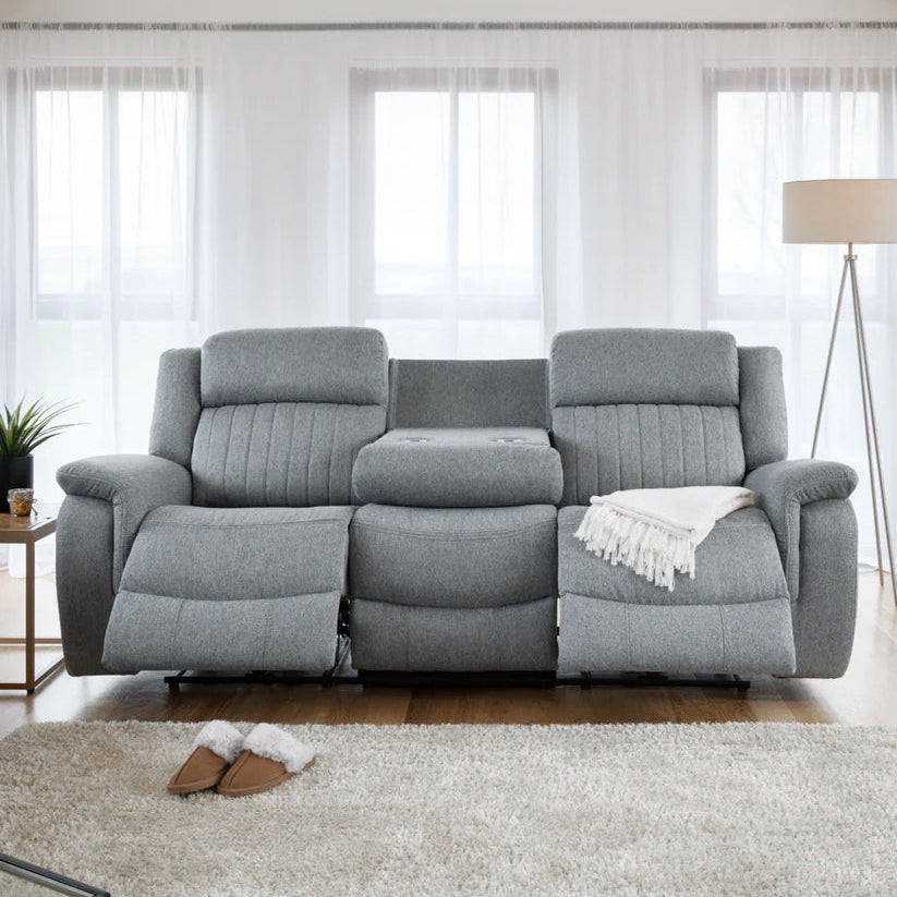 Linden Fabric 3 Seater Electric Recliner Sofa In Grey