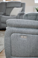 Linden Fabric 3 Seater Electric Recliner Sofa In Grey
