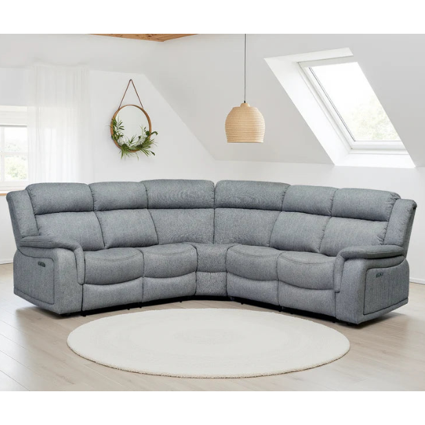 Linden Fabric Large Electric Recliner Corner Sofa In Grey