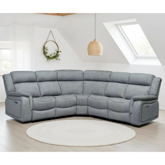 Linden Fabric Large Electric Recliner Corner Sofa In Grey - Furniture One Shop