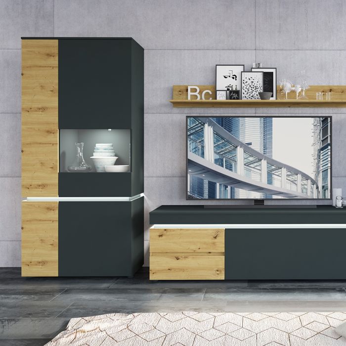 Luci 1 Door 2 Drawer 150 cm TV unit (including LED lighting) in Platinum and Oak