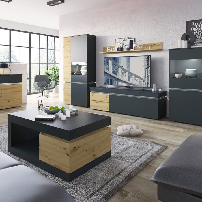 Luci 1 door 2 drawer 180 cm wide TV unit (including LED lighting) in Platinum and Oak