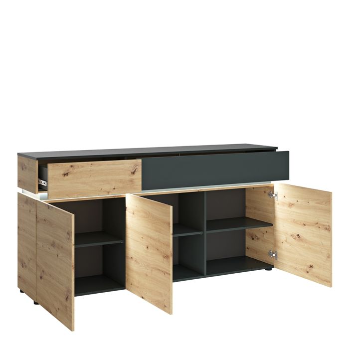 Luci 3 Door 2 Drawer Sideboard (including LED lighting) in Platinum and Oak