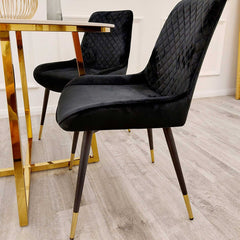 Luna Black Velvet Dining Chairs in Pair