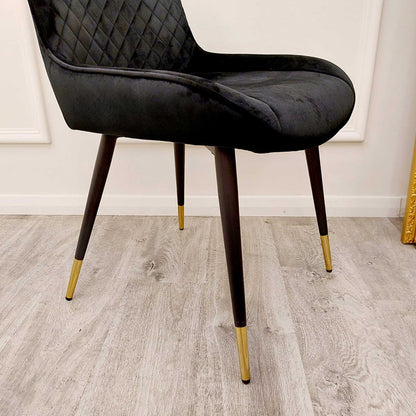 Luna Black Velvet Dining Chairs in Pair