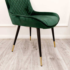 Luna Emerald Green Velvet Dining Chairs in Pair - Furniture One Shop