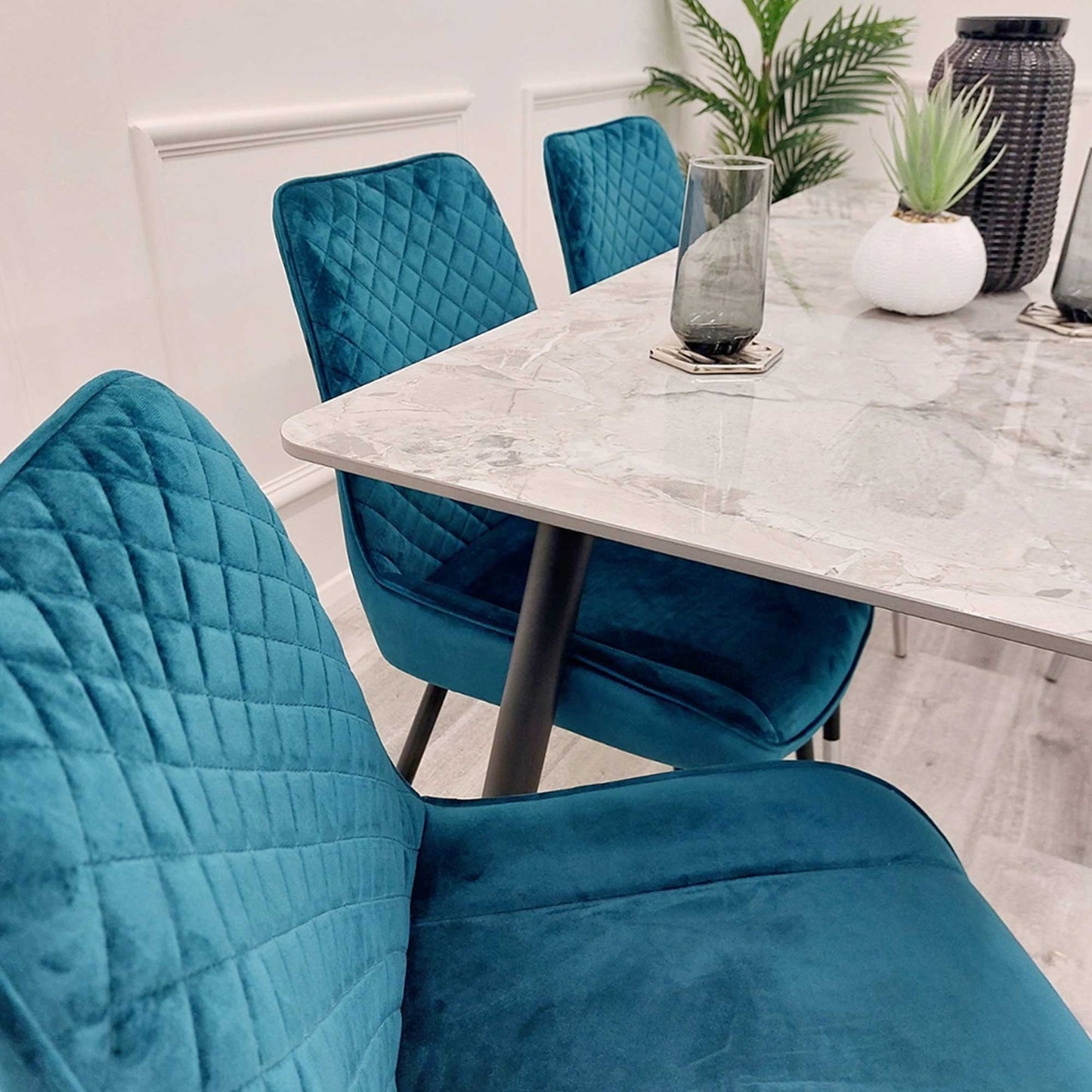 Luna Teal Velvet Dining Chairs in Pair