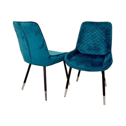 Luna Teal Velvet Dining Chairs in Pair - Furniture One Shop