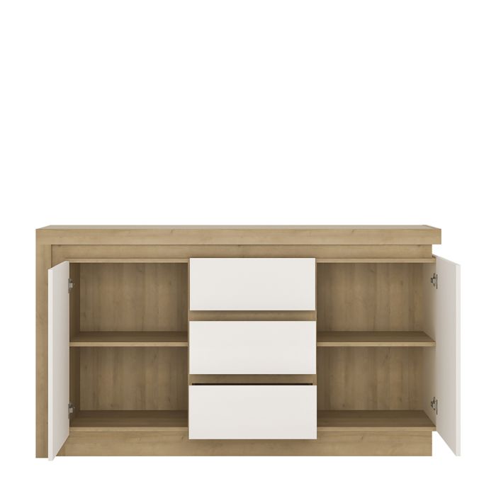 Lyon 2 Door 3 Drawer Sideboard in Riviera Oak/White High Gloss