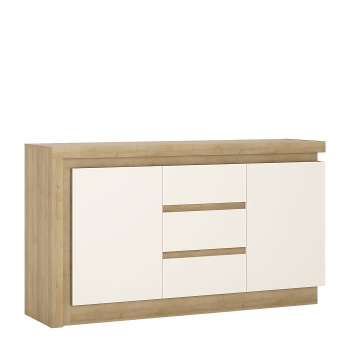 Lyon 2 Door 3 Drawer Sideboard in Riviera Oak/White High Gloss