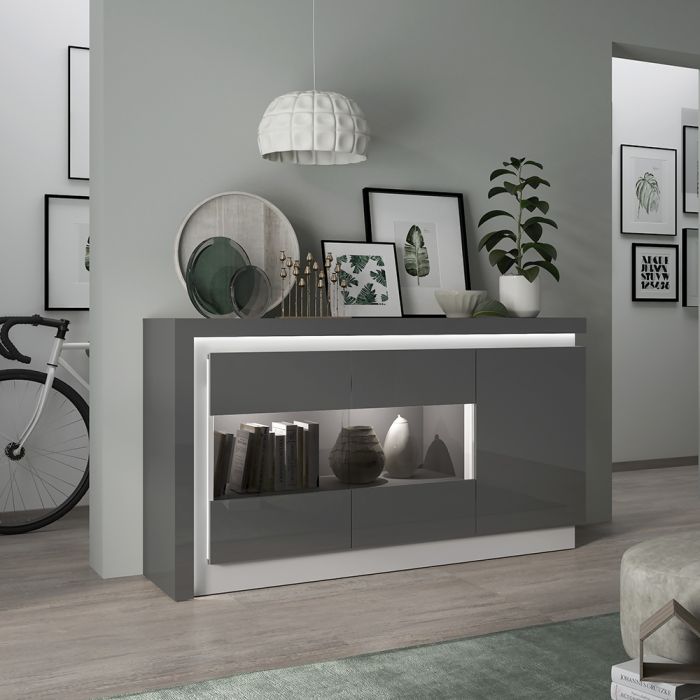 Lyon 2 Door Designer Cabinet (LH) in Platinum/Light Grey Gloss