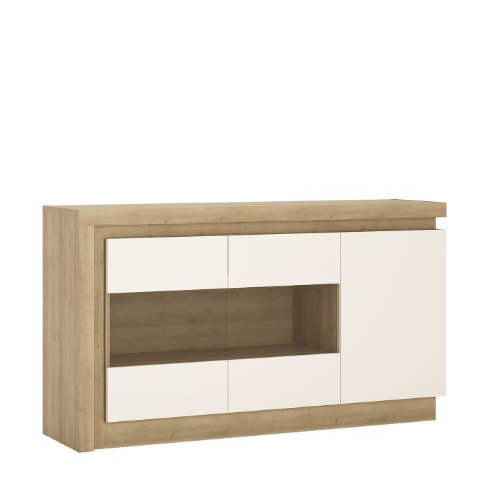 Lyon 3 Door Glazed Sideboard in Riviera Oak/White High Gloss