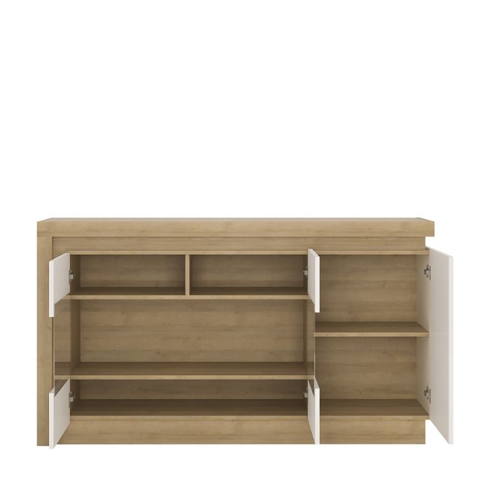 Lyon 3 Door Glazed Sideboard in Riviera Oak/White High Gloss