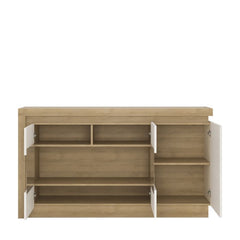 Lyon 3 Door Glazed Sideboard in Riviera Oak/White High Gloss - Furniture One Shop